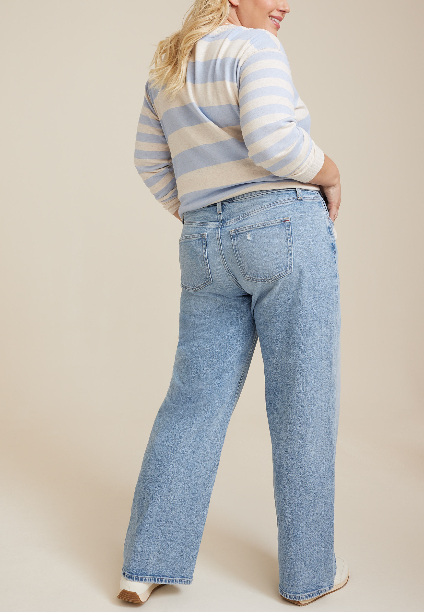 Plus Size edgely&trade; Mid Rise Relaxed Boyfriend Wide Leg Jean, C3337, large