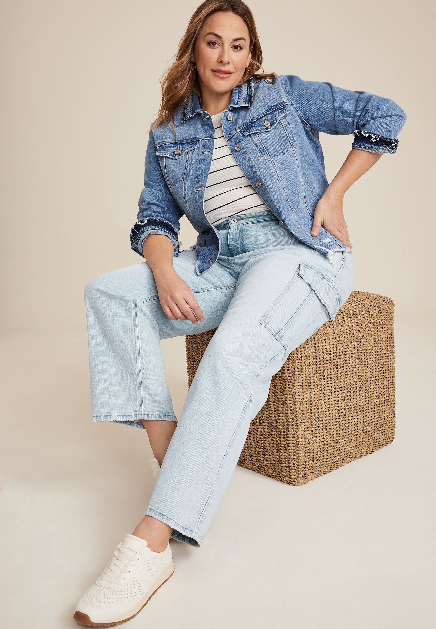 Plus Size edgely&trade; Mid Rise Relaxed Boyfriend Straight Cargo Jean, C2806, large