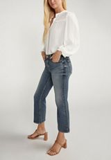 Silver Jeans Co.&reg; Suki Curvy Mid Rise Kick Flare Cropped Jean, DARK SANDBLAST, small