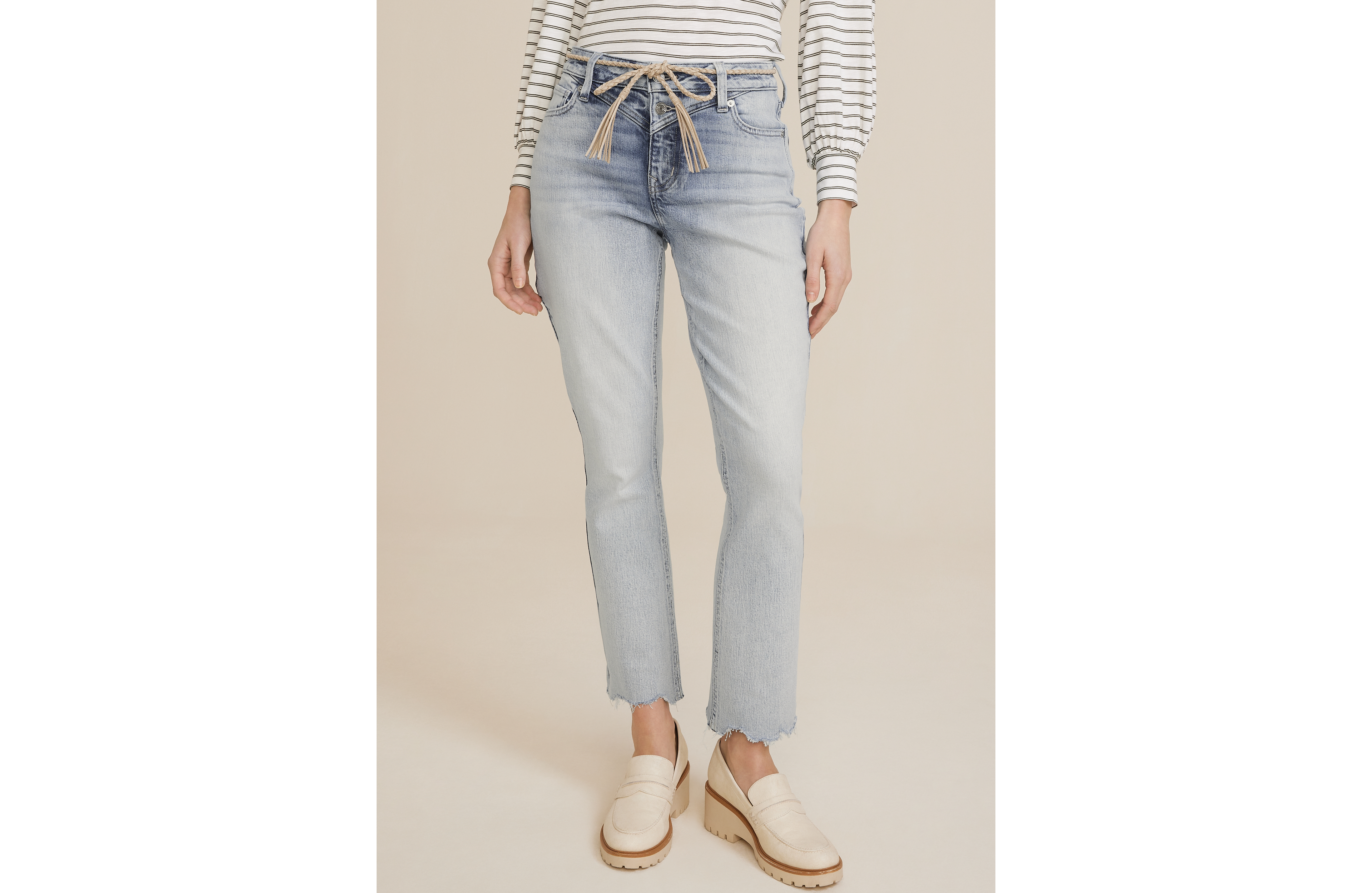 m jeans by maurices™ Curvy High Rise Belted Kick Boot Ankle Jean
