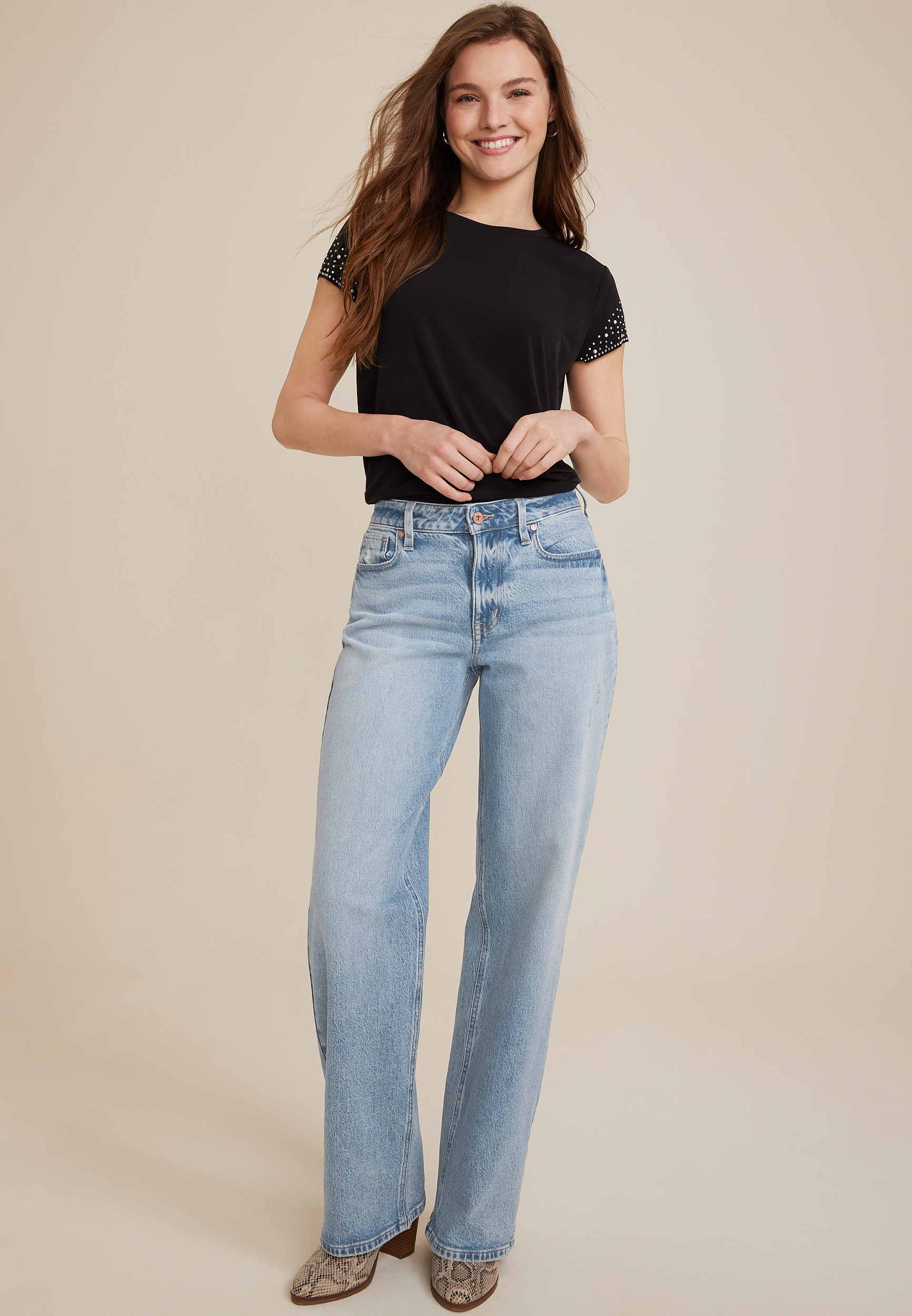 edgely&trade; Curvy High Rise Relaxed Boyfriend Wide Leg Jean, C3337, large