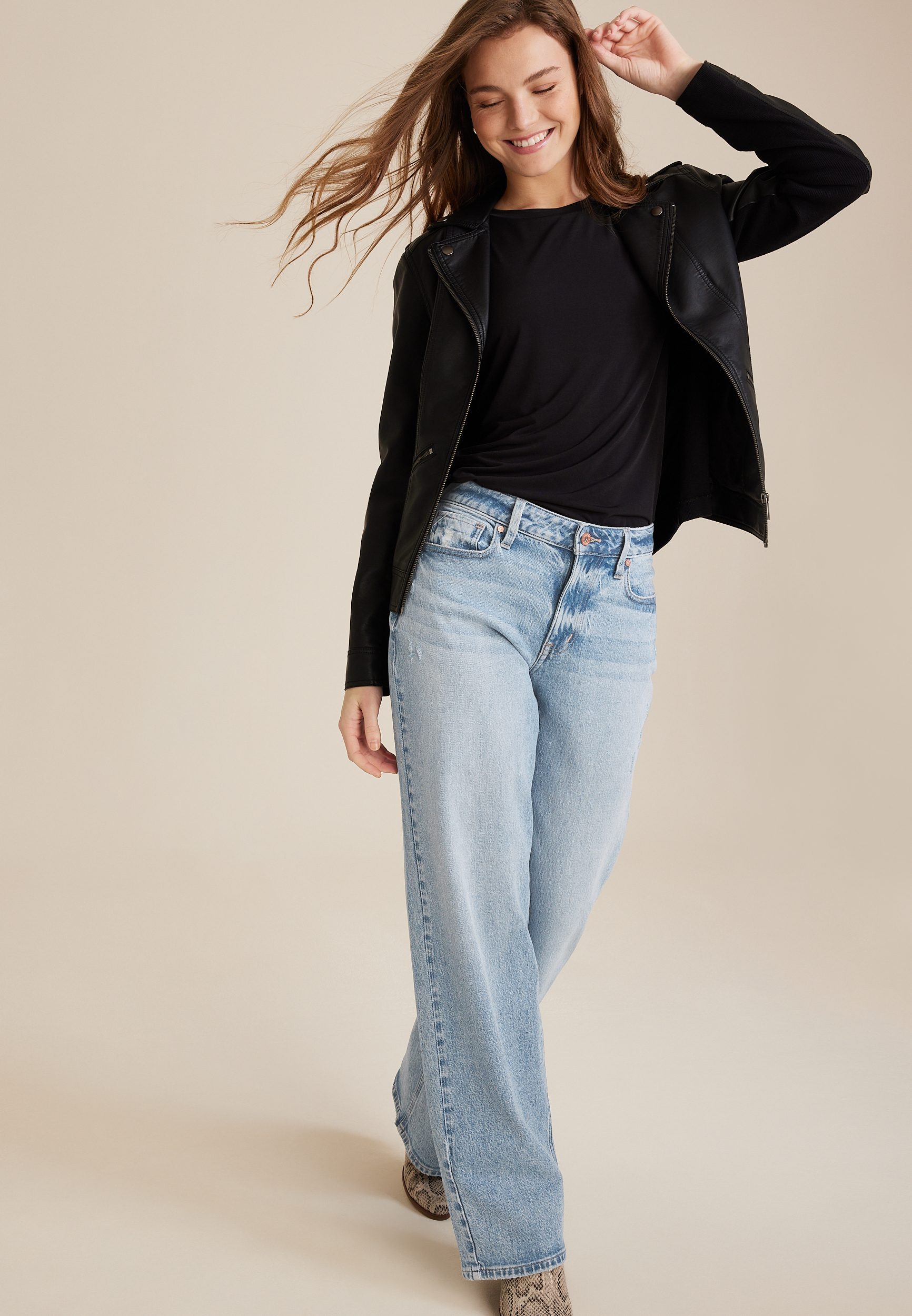 edgely&trade; Curvy High Rise Relaxed Boyfriend Wide Leg Jean, C3337, large