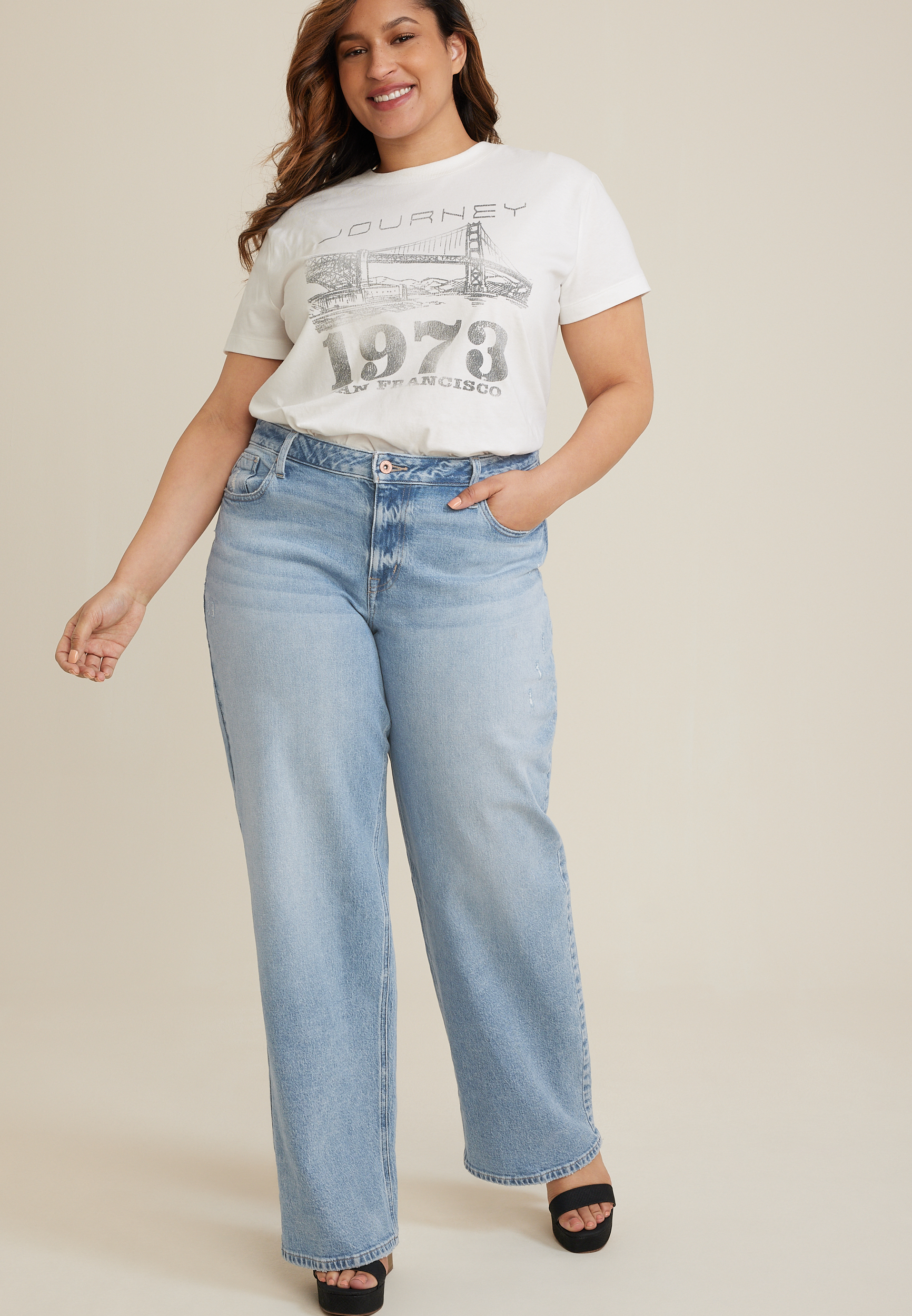 Plus Size edgely™ Curvy High Rise Relaxed Boyfriend Wide Leg Jean