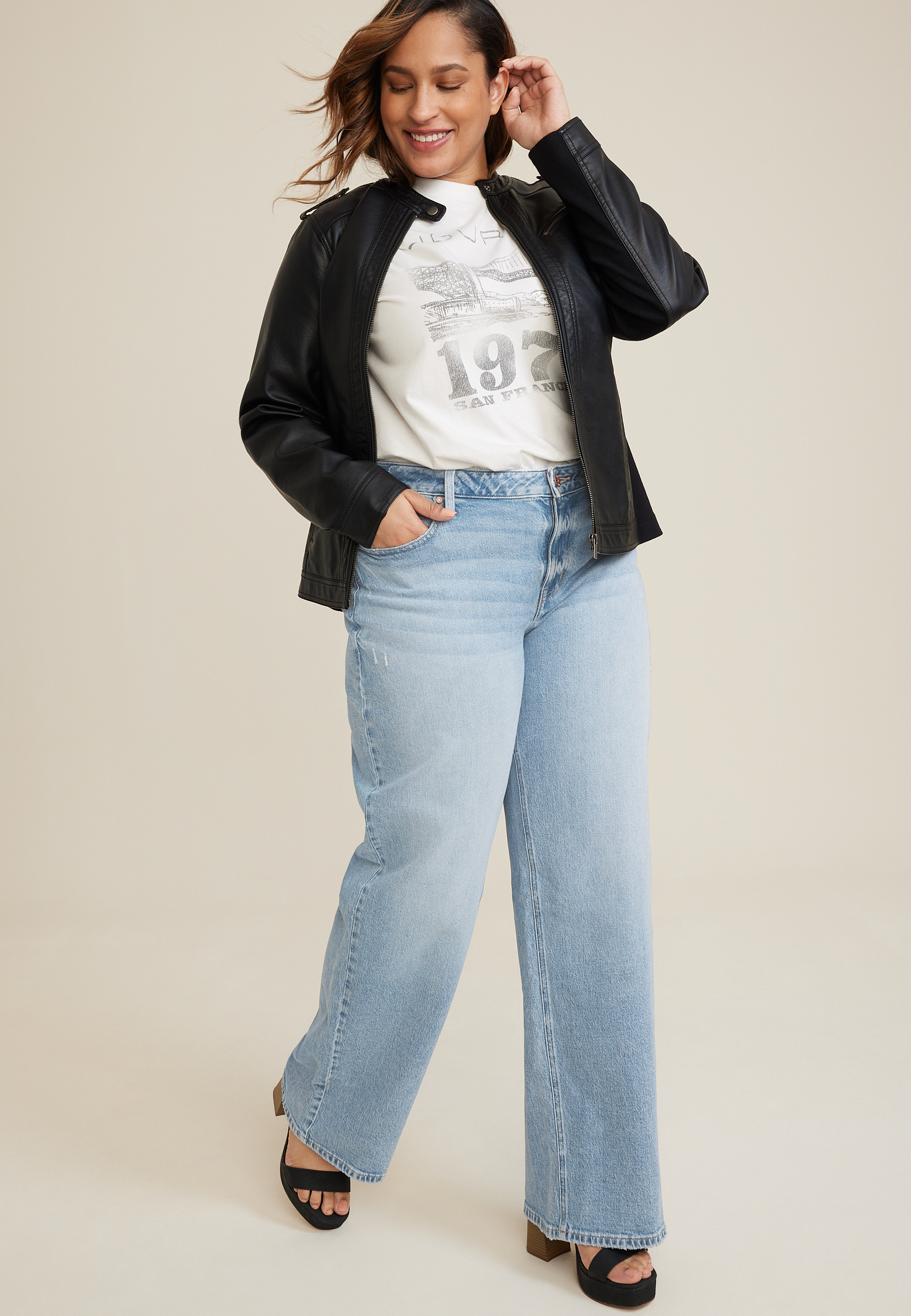 Plus Size edgely&trade; Curvy High Rise Relaxed Boyfriend Wide Leg Jean, C3337, large