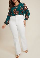 Plus Size m jeans by maurices&trade; White Curvy High Rise Double Button Sculptress Flare Jean, WHITE, small