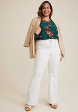Plus Size m jeans by maurices&trade; White Curvy High Rise Double Button Sculptress Flare Jean, WHITE, small