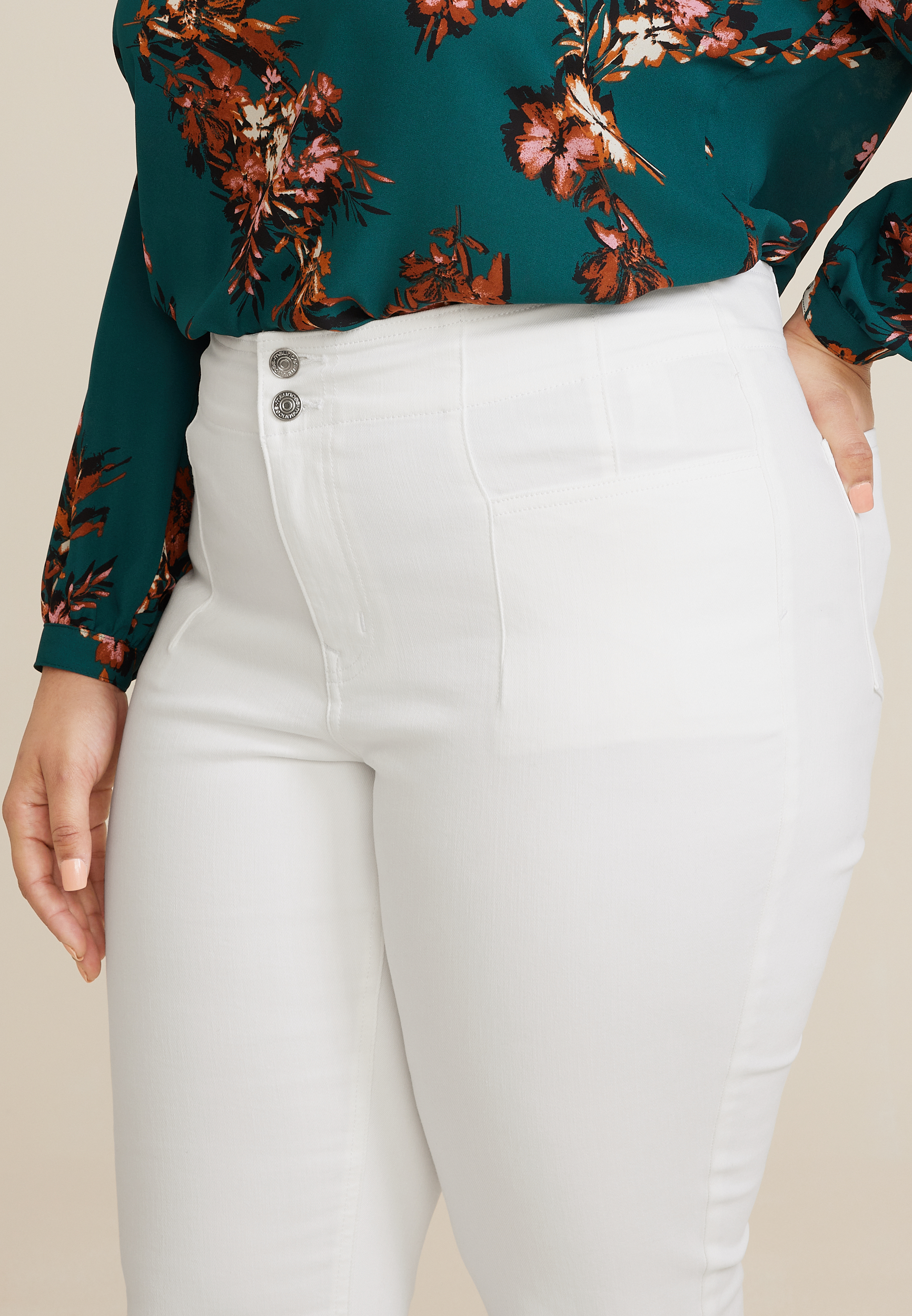 Plus Size m jeans by maurices&trade; White Curvy High Rise Double Button Sculptress Flare Jean, WHITE, large