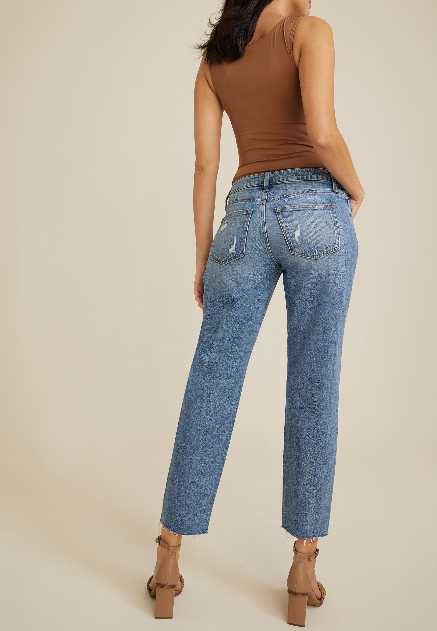 edgely&trade; Low Slung Ripped Relaxed Straight Ankle Jean, DARK SANDBLAST, large