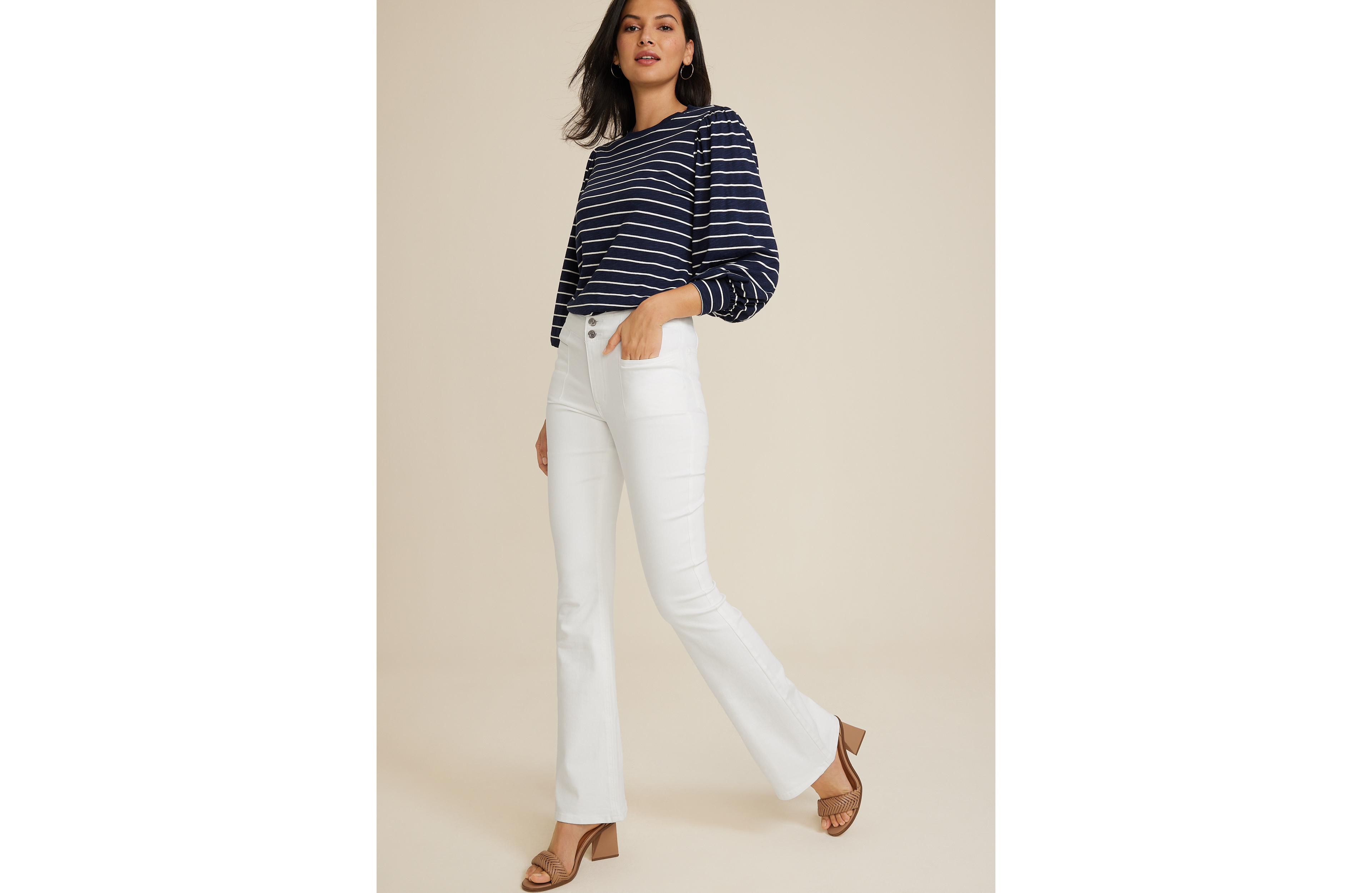 m jeans by maurices™ White High Rise Double Button Sculptress Flare Jean