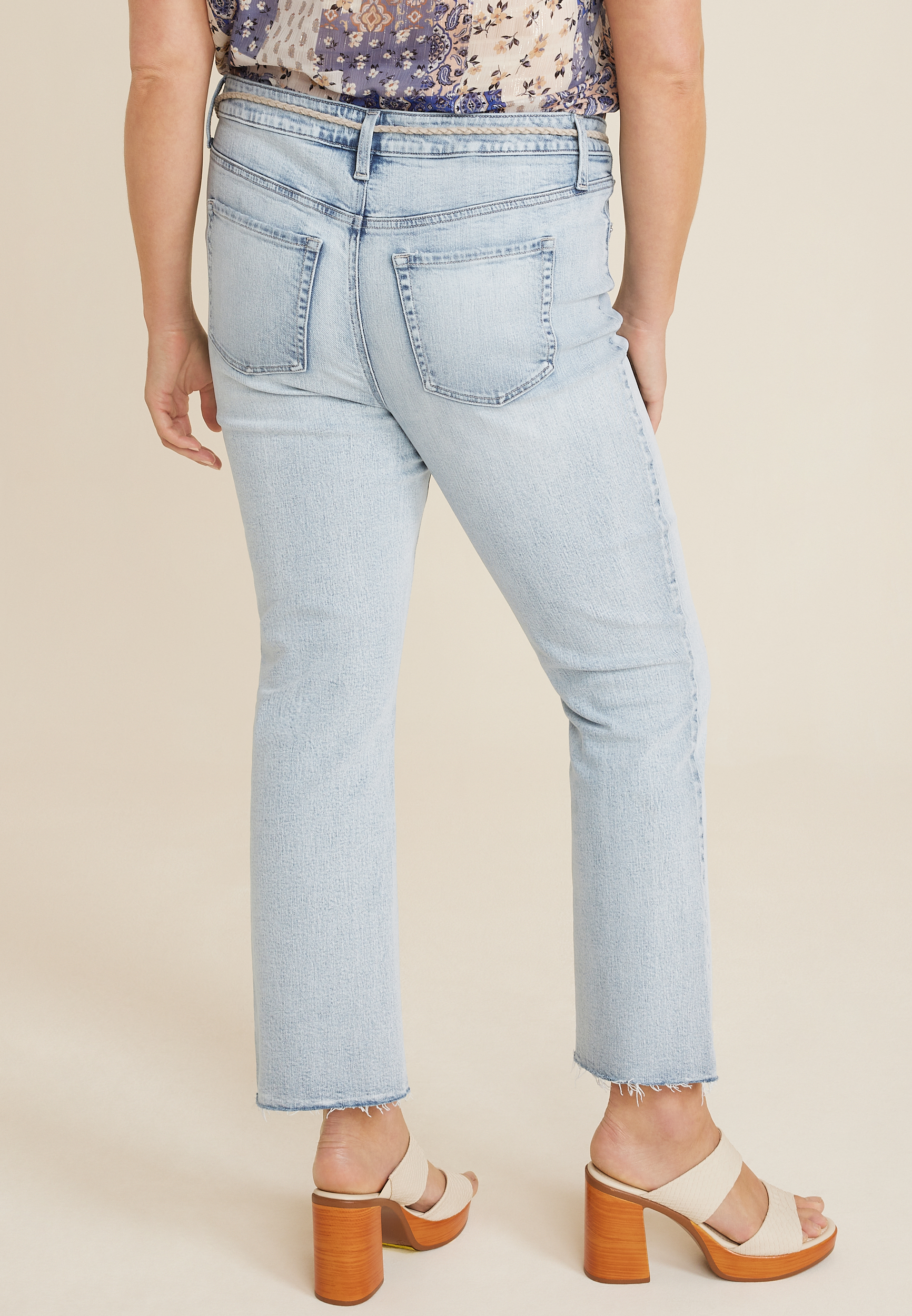 Plus Size m jeans by maurices&trade; Mid Fit Mid Rise Belted Kick Boot Ankle Jean, LIGHT SANDBLAST, large
