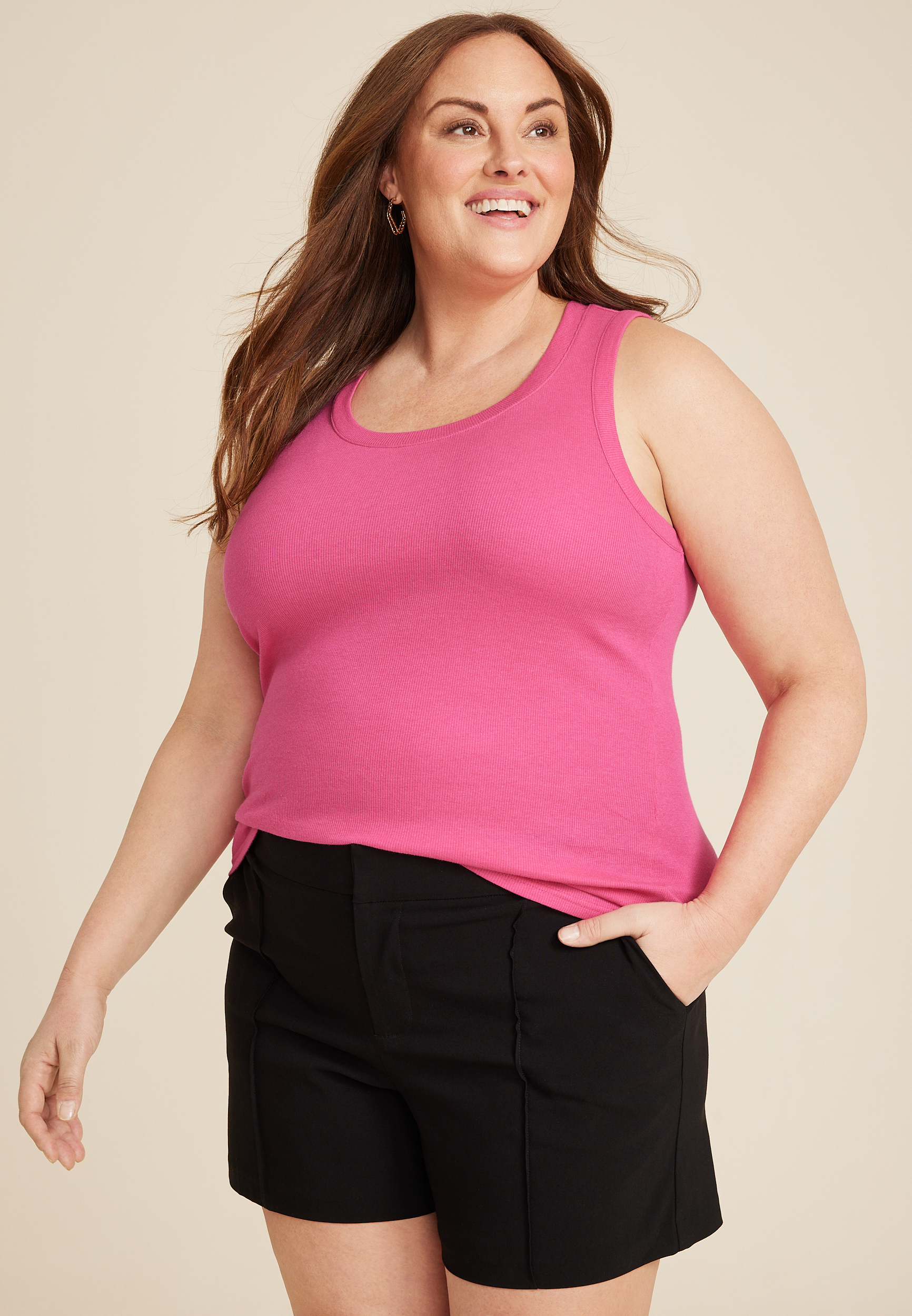 Plus Size Solid Scoop Neck Tunic Tank Top