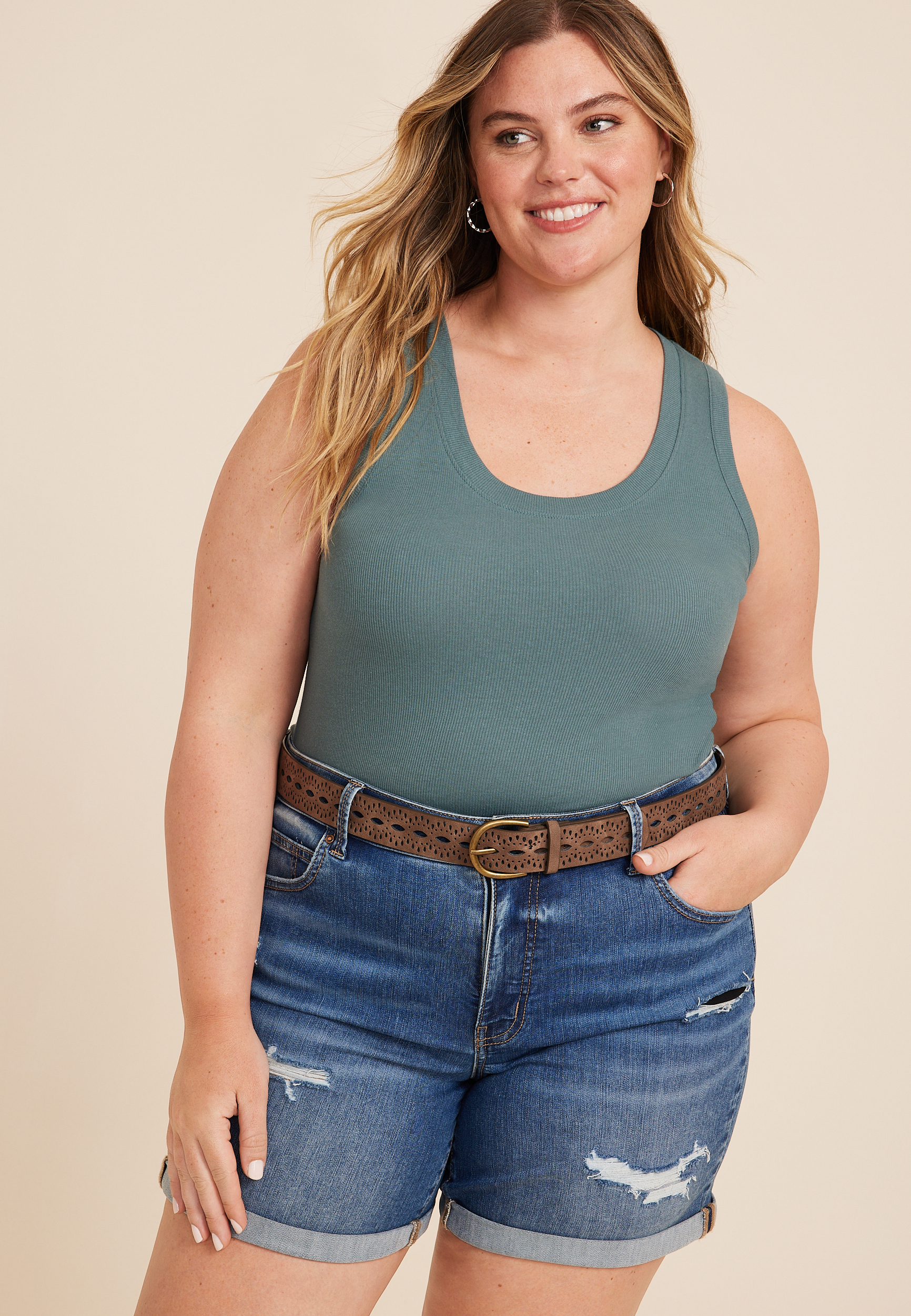Maurices 2X Plus Size Women's 24/7 U Line Tank Top Green