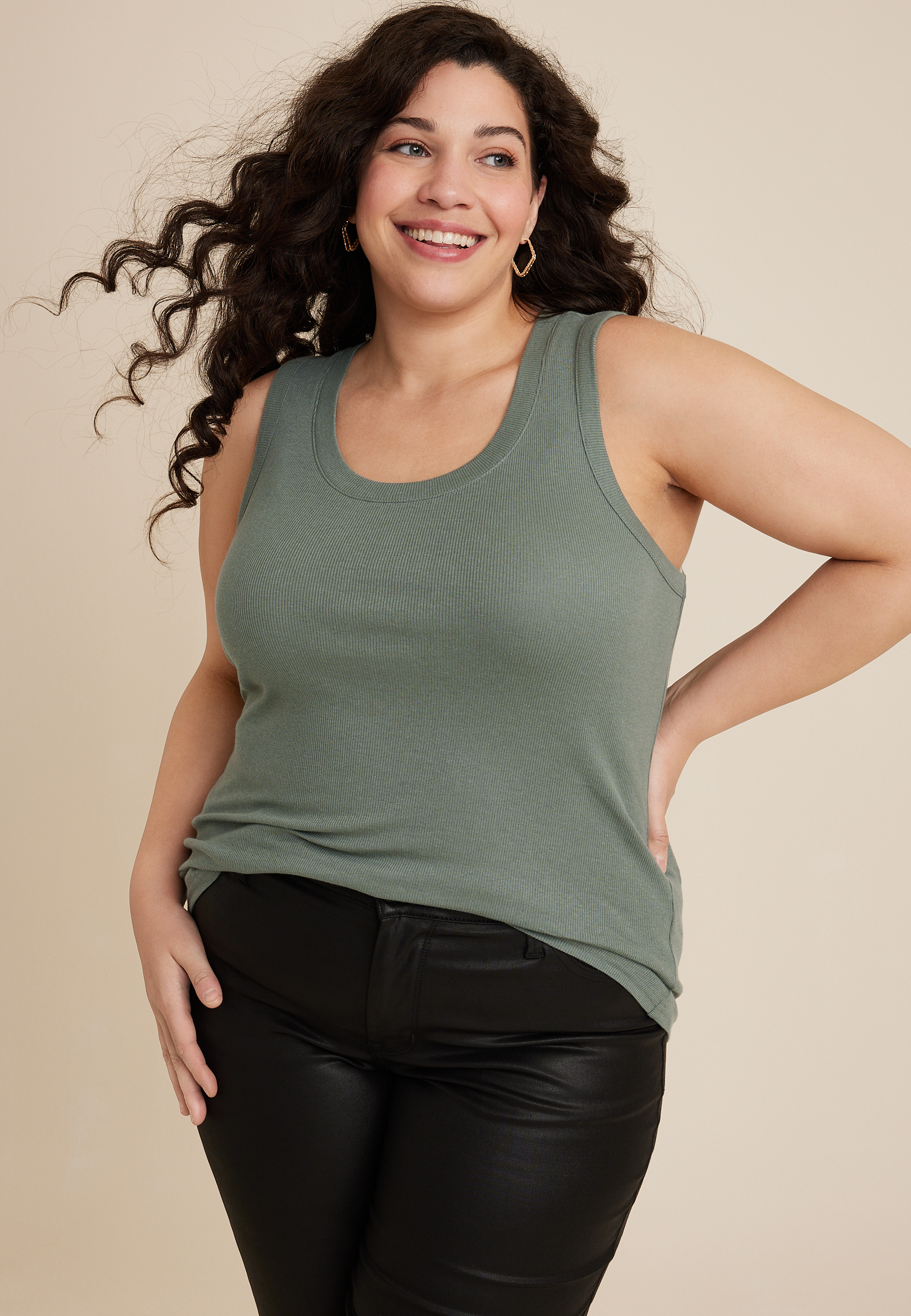 Plus Size Double Layer Shirred Mock Neck Tank Top