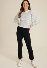 Bengaline High Rise Cargo Slim Straight Pant, BLACK, small
