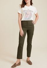 Bengaline High Rise Cargo Slim Straight Pant, OLIVE, small