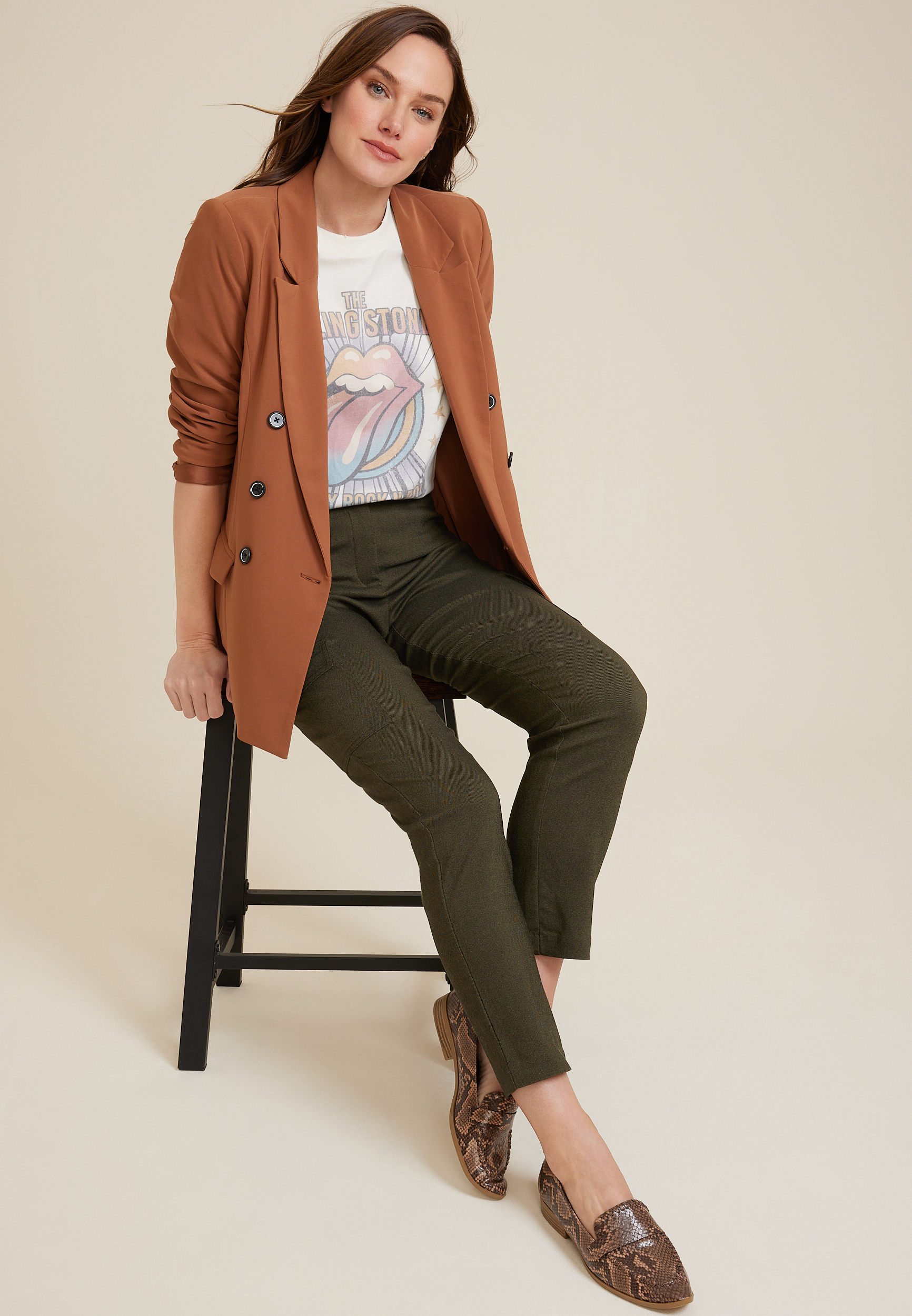 Bengaline High Rise Cargo Slim Straight Pant, OLIVE, large