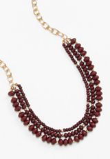 Burgundy Layered Beaded Necklace, , small