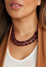 Burgundy Layered Beaded Necklace, , small