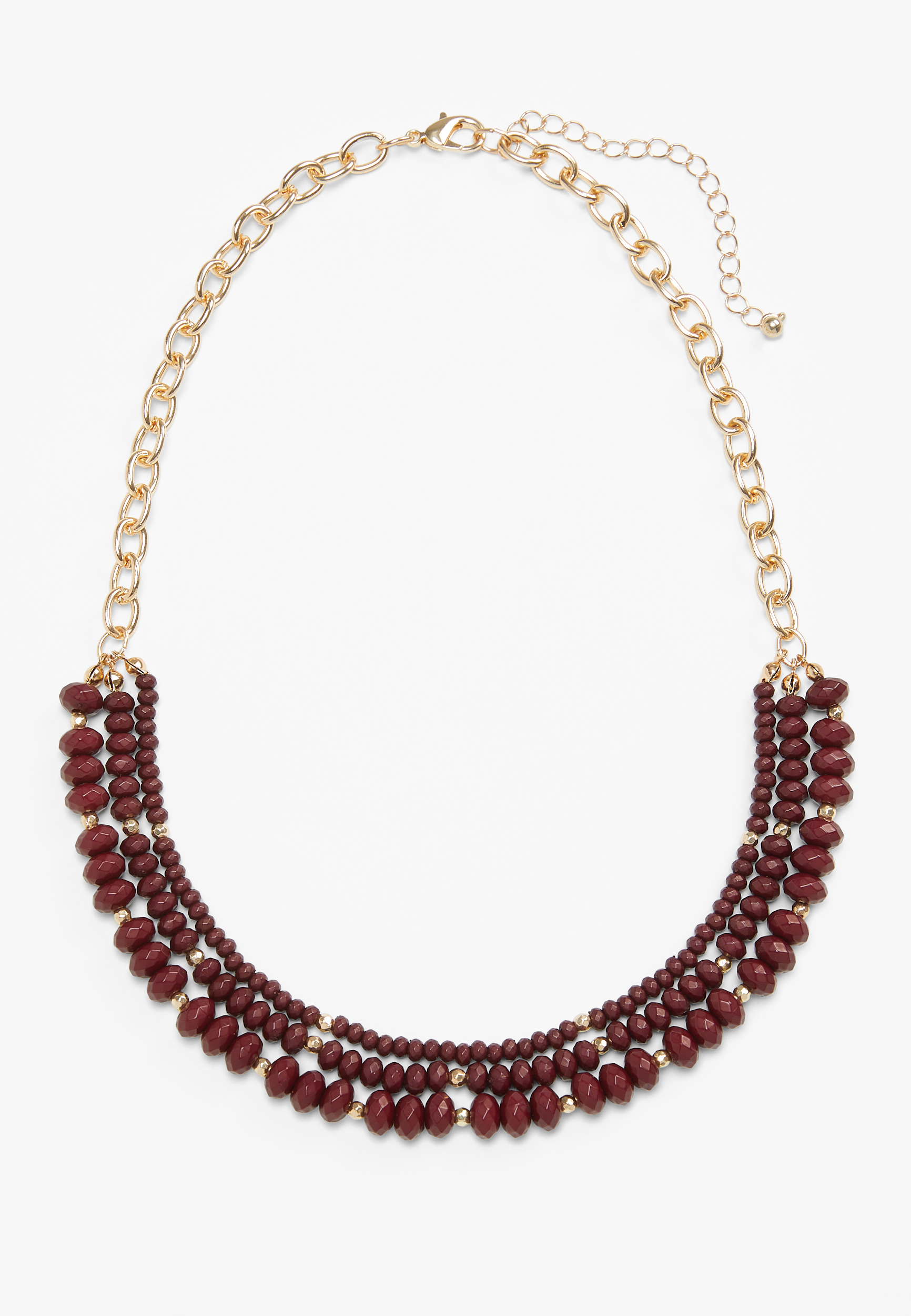 Burgundy Layered Beaded Necklace, , large