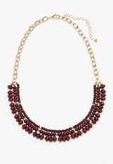 Burgundy Layered Beaded Necklace, , small