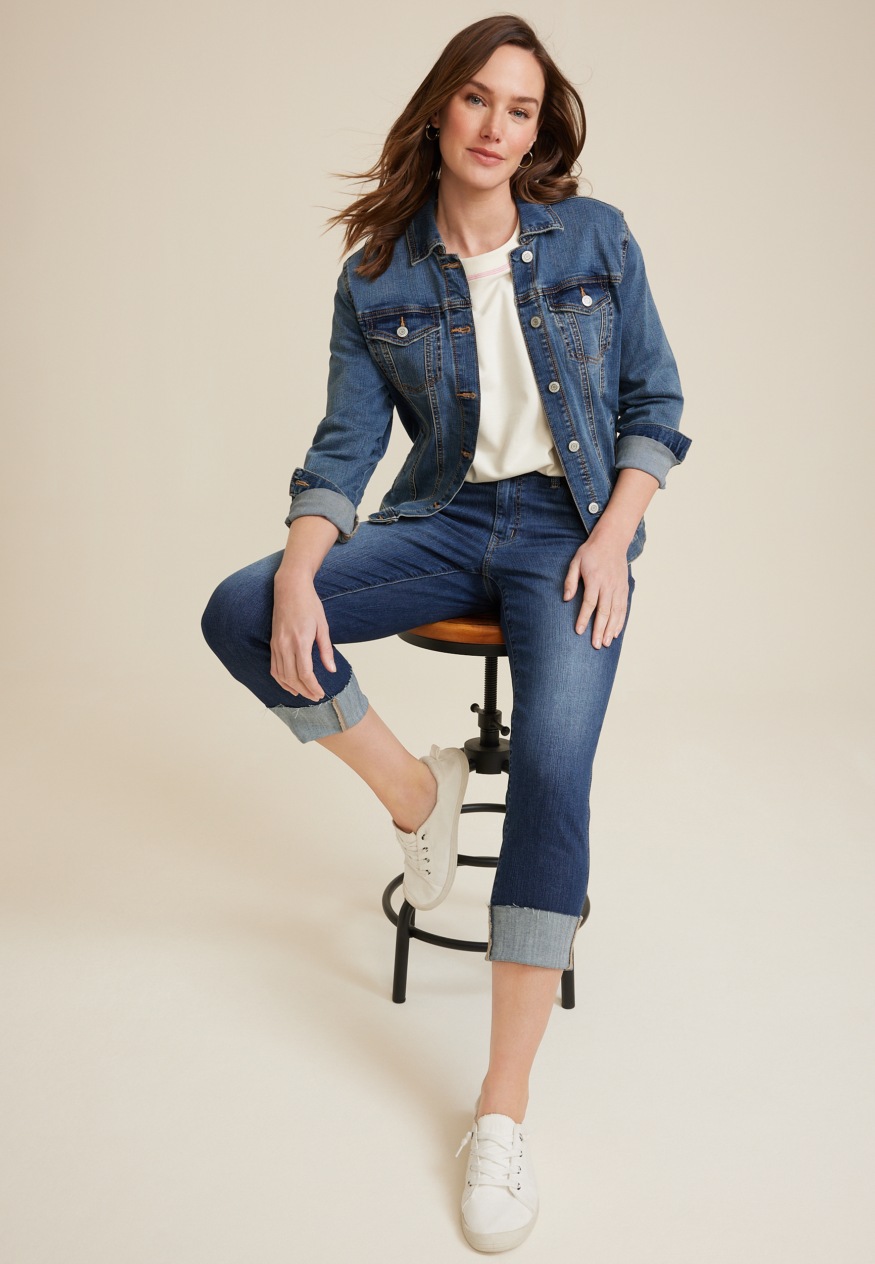 m jeans by maurices&trade; Classic Mid Rise Straight Cropped Jean, DARK SANDBLAST, large
