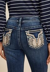 Vigoss&reg; Mid Rise Embellished Wing Pocket Slim Boot Jean, C258, small