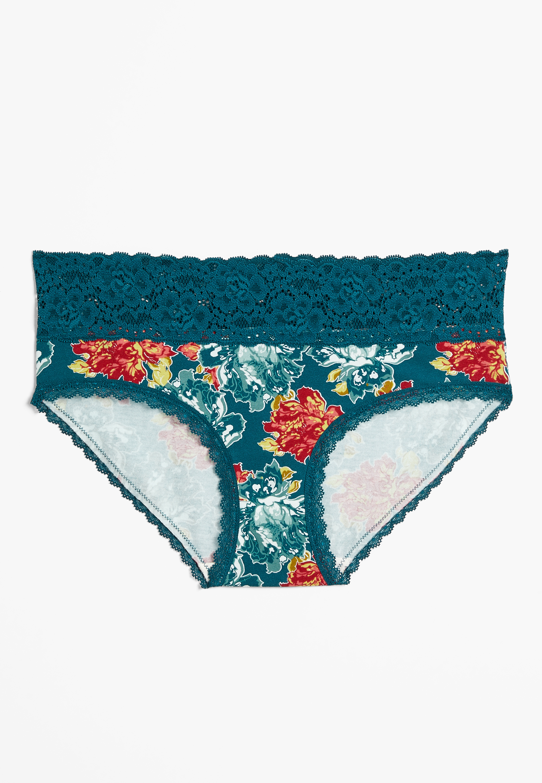 Simply Comfy Teal Floral Cotton Hipster Panty | maurices