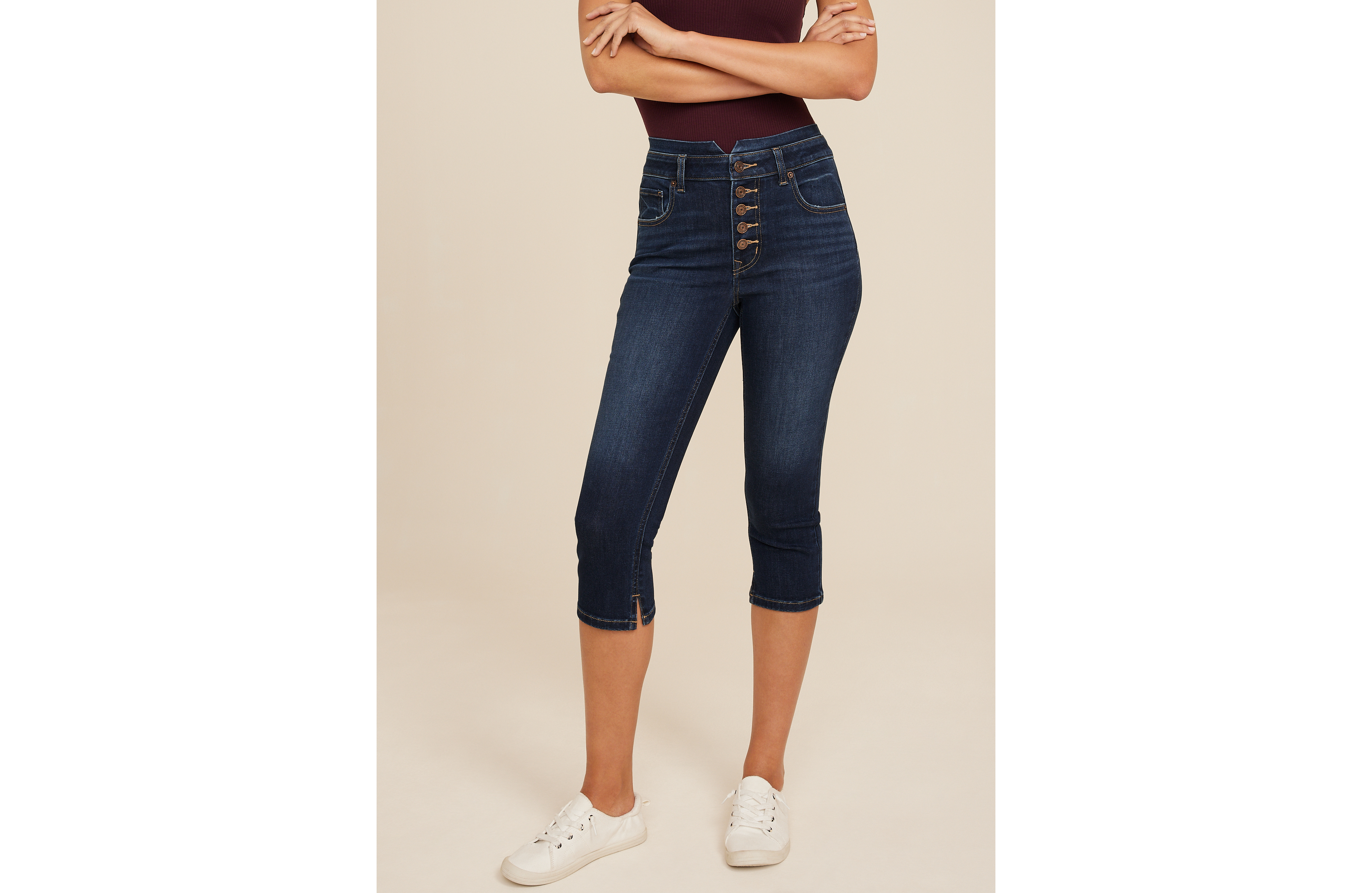 m jeans by maurices™ Cool Comfort High Rise Stacked Waist Button Fly Cropped Jean