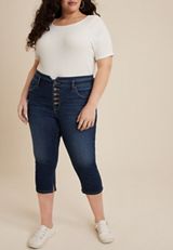 Plus Size m jeans by maurices&trade; Cool Comfort High Rise Stacked Waist Button Fly Cropped Jean, C258, small
