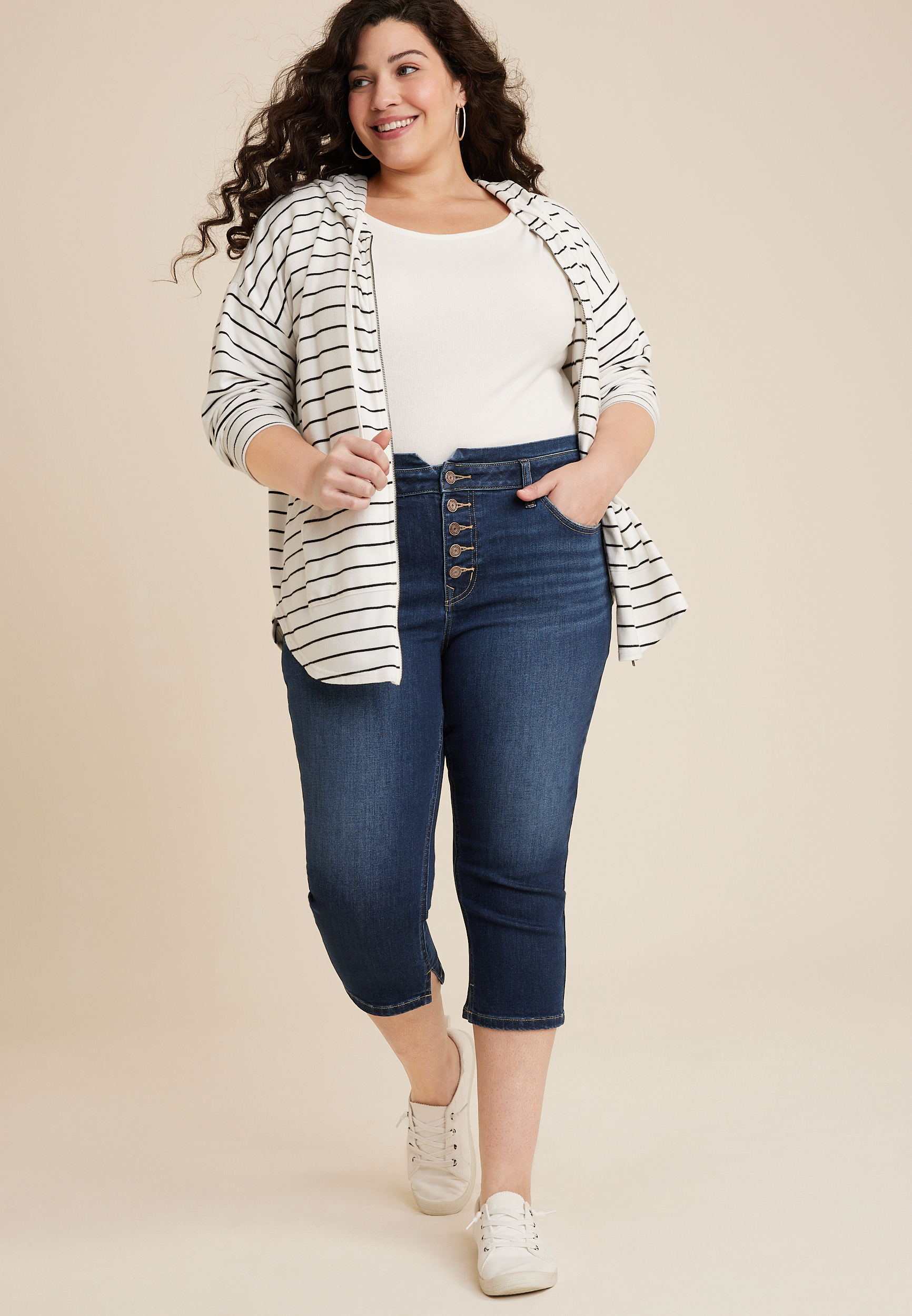 Plus Size m jeans by maurices&trade; Cool Comfort High Rise Stacked Waist Button Fly Cropped Jean, C258, large