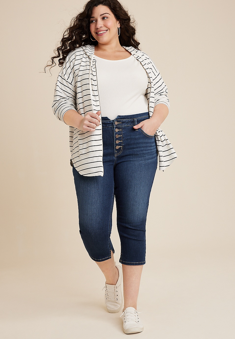 Plus Size m jeans by maurices™ Cool Comfort High Rise Stacked Waist Button  Fly Cropped Jean