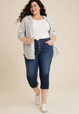 Plus Size m jeans by maurices&trade; Cool Comfort High Rise Stacked Waist Button Fly Cropped Jean, C258, small