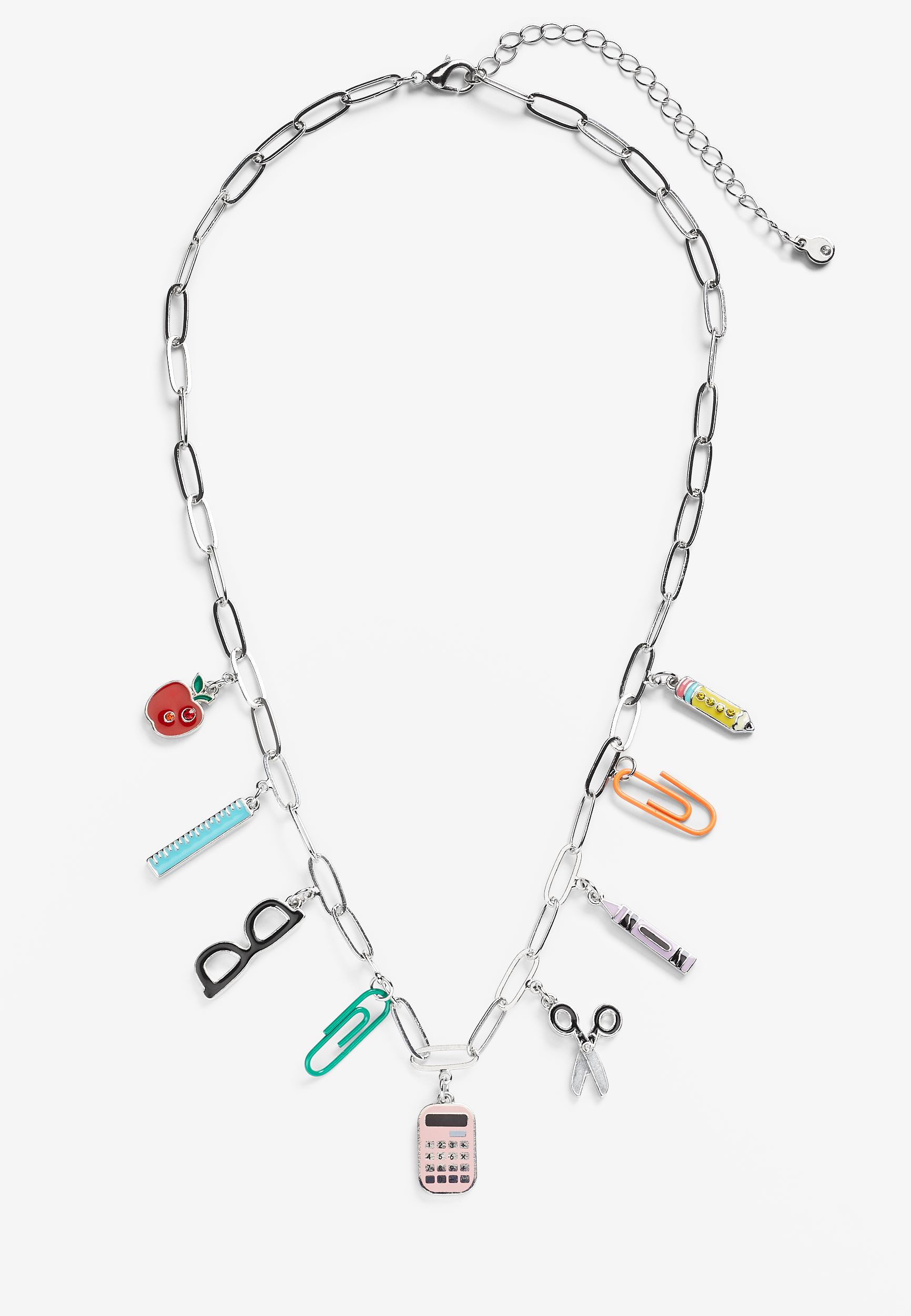 Silver Teacher Charm Necklace, , large