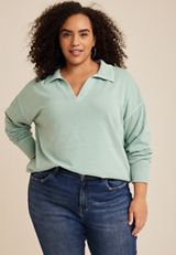Plus Size Johnny Collared Pullover Sweatshirt, C9312, small