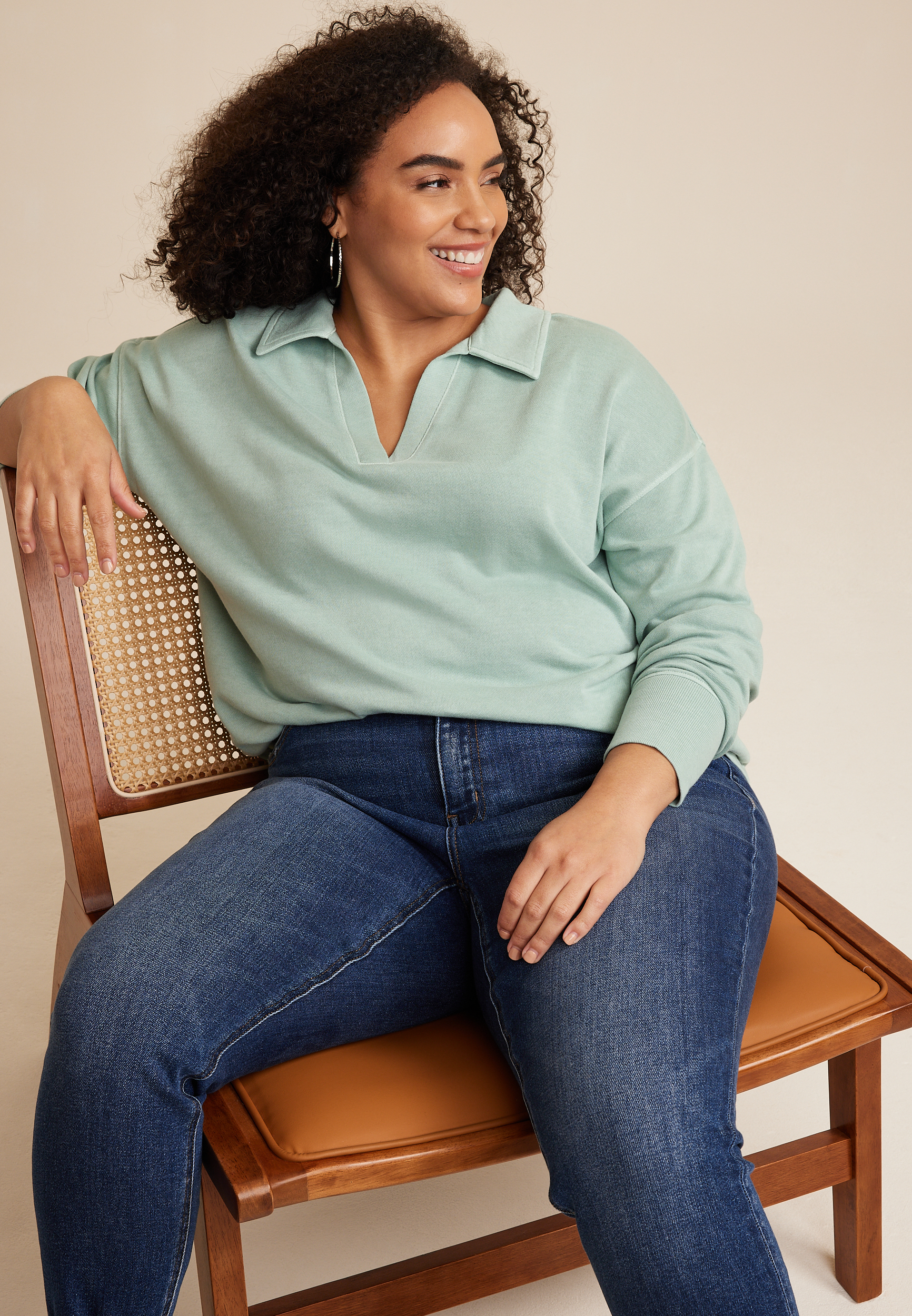 Plus Size Johnny Collared Pullover Sweatshirt, C9312, large