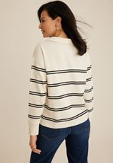 Johnny Collared Striped Pullover Sweatshirt, ECRU COMBO, small
