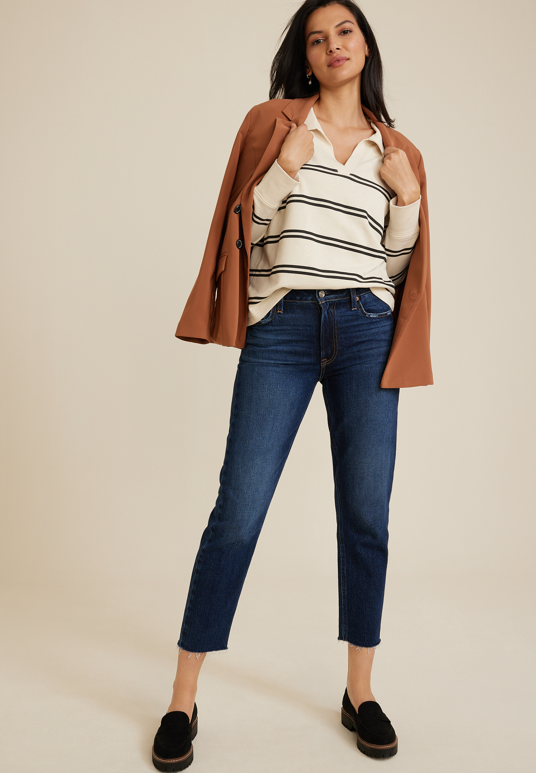 Johnny Collared Striped Pullover Sweatshirt, ECRU COMBO, large