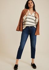 Johnny Collared Striped Pullover Sweatshirt, ECRU COMBO, small