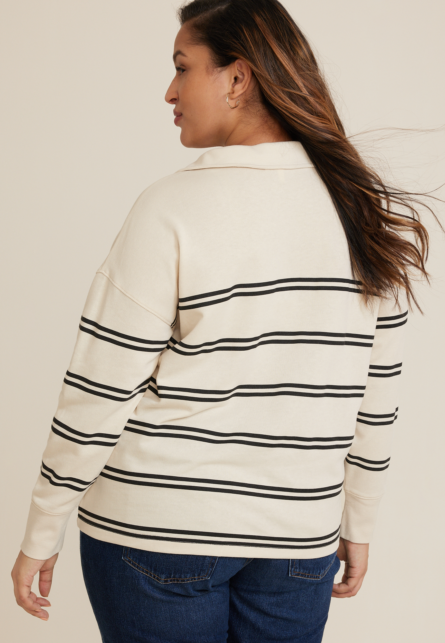 Plus Size Johnny Collared Striped Pullover Sweatshirt, C3986, large