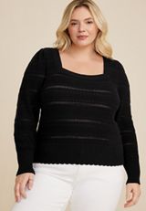 Plus Size Black Open Stitch Sweater, C106, small