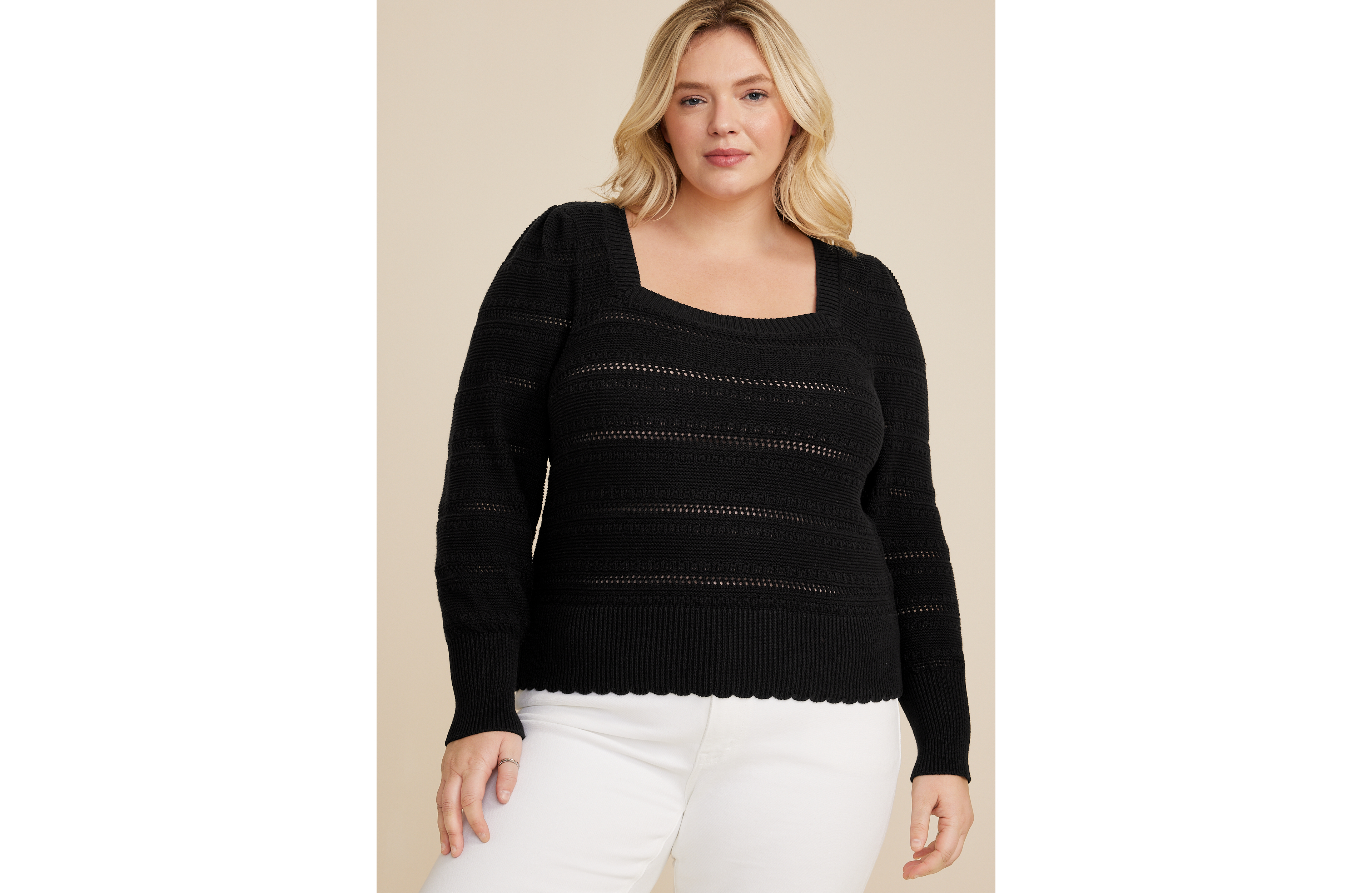Plus Black Open Stitch Sweater