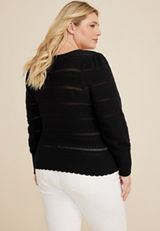 Plus Size Black Open Stitch Sweater, C106, small