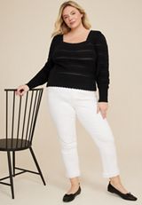 Plus Size Black Open Stitch Sweater, C106, small