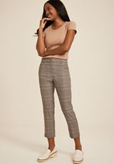 Bengaline Plaid Straight Cropped Dress Pant, C5330, small
