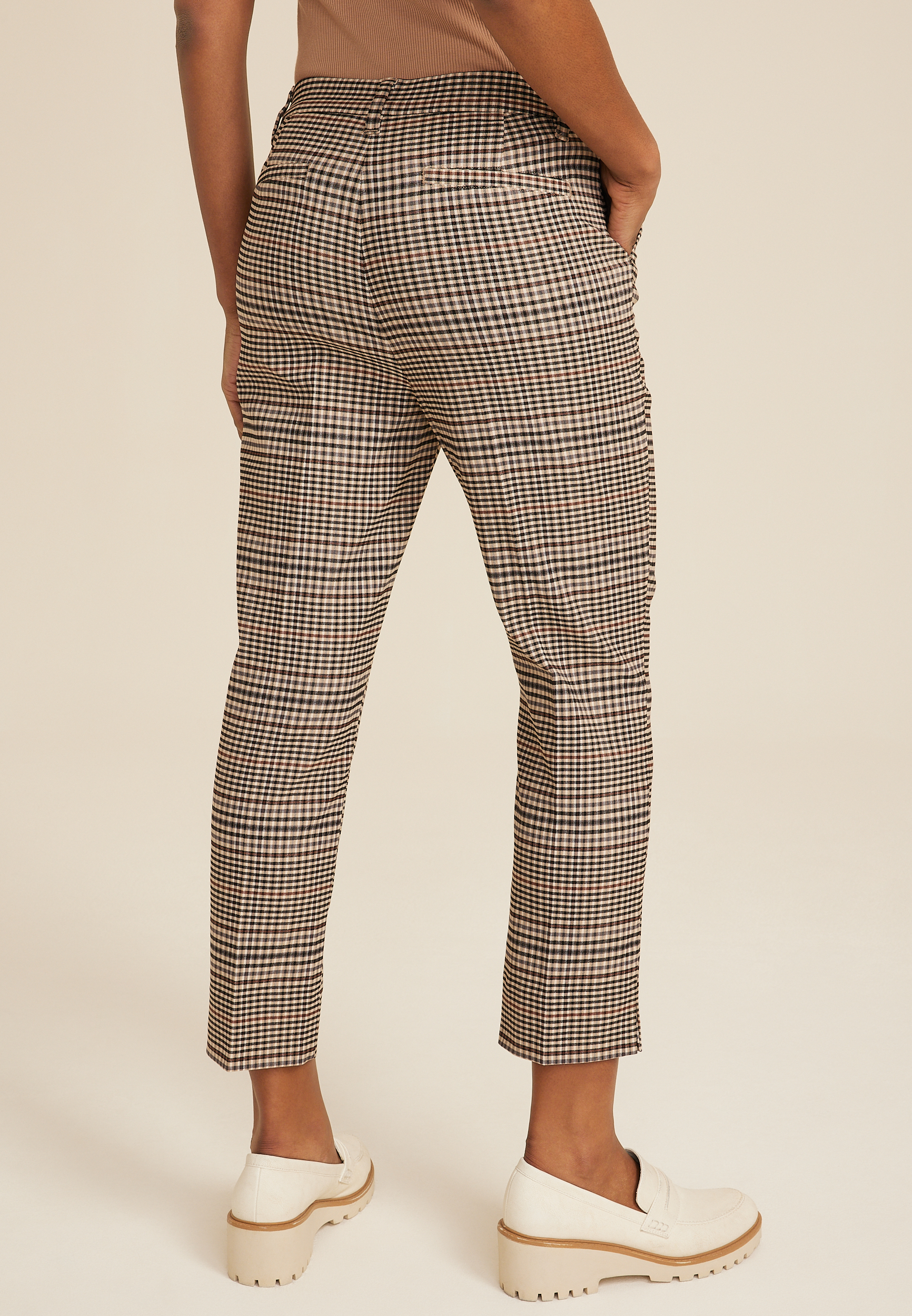 Bengaline Plaid Straight Cropped Dress Pant, C5330, large