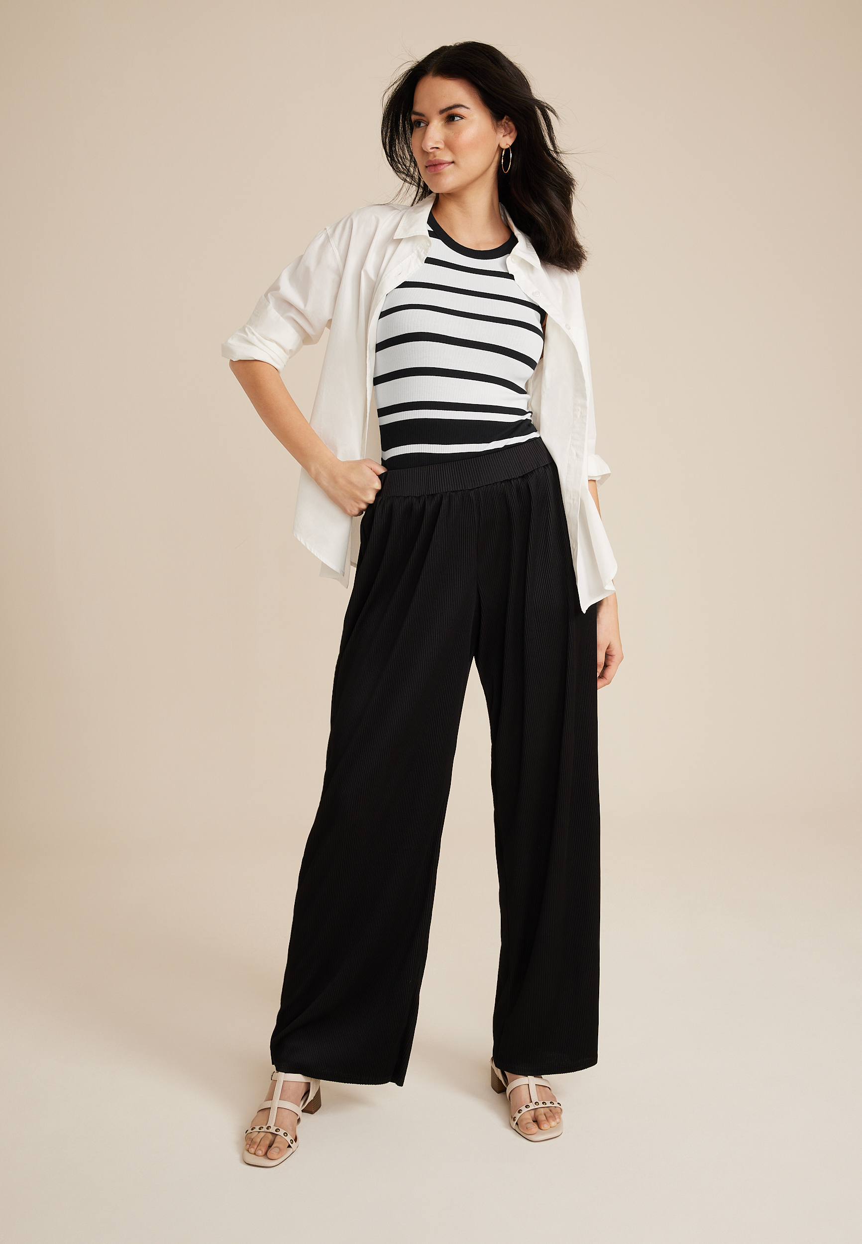 Plisse High Rise Wide Leg Pant, C106, large