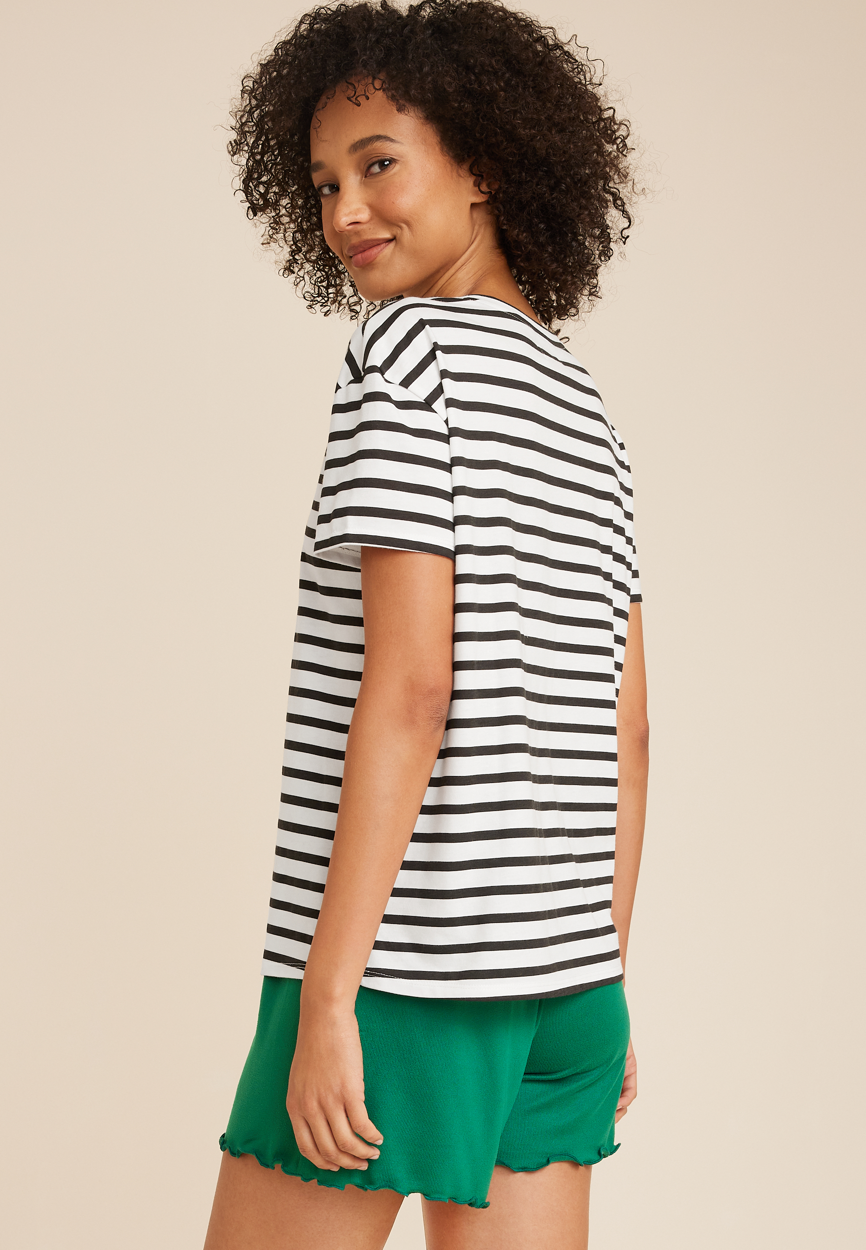 Graphic Tee And Short Pajama Set, C8783, large