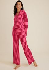 Pink Striped Button Down Top And Wide Leg Pajama Set, C6383, small