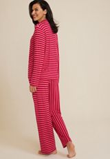 Pink Striped Button Down Top And Wide Leg Pajama Set, C6383, small