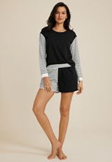 Striped Colorblock Long Sleeve And Short Pajama Set, C6927, small